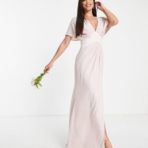 Blouson sleeve maxi dress with satin waistband